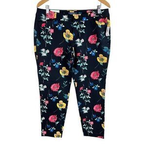 NEW Old Navy Womens Mid Rise Pixie Pants‎ 14 Reg Black Floral Cropped Stretch
